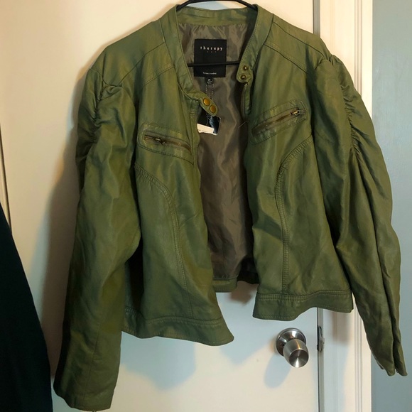 Jackets & Blazers - Army Green Faux Leather Jacket